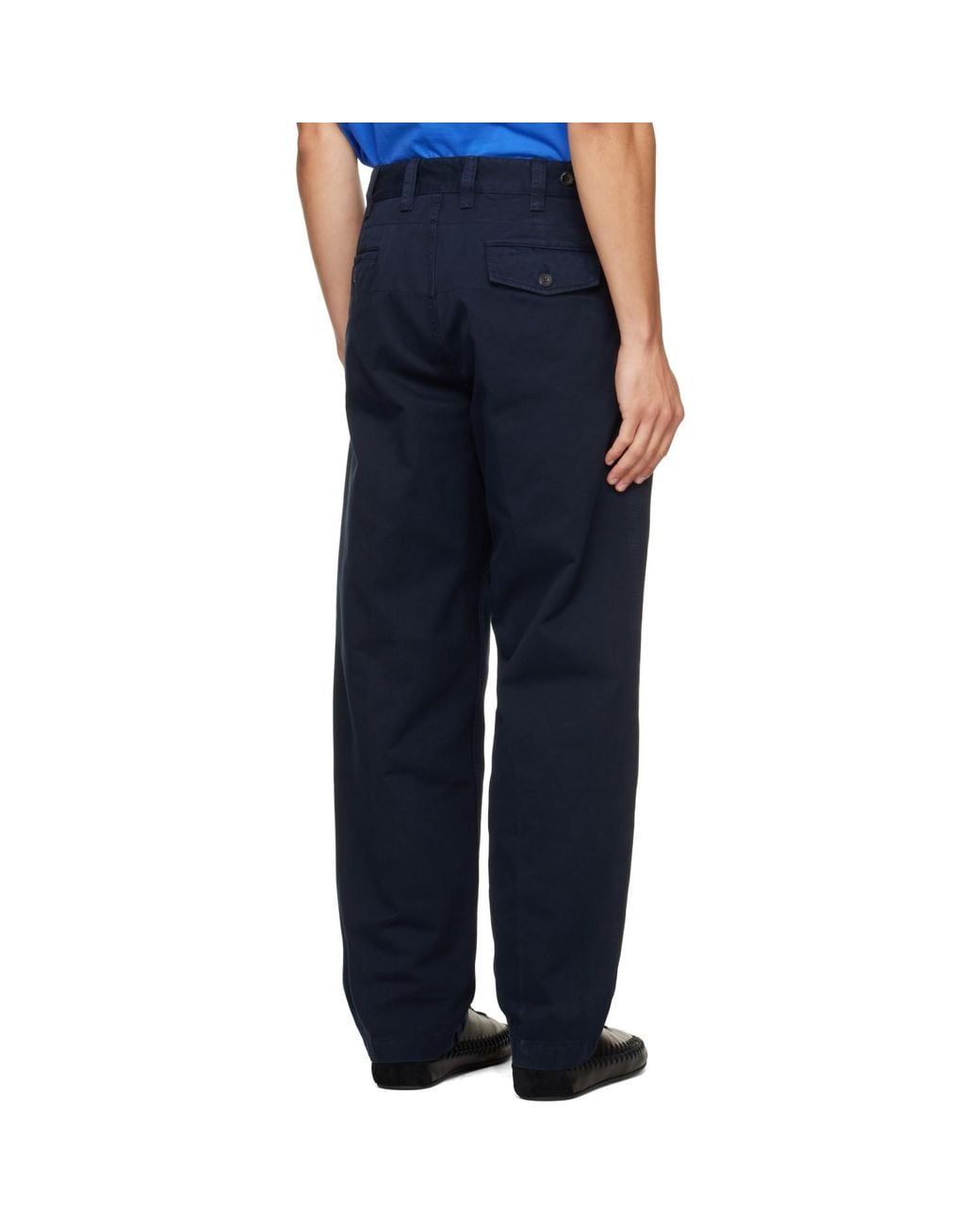 Drake's Blue Heavy Cotton Flat Front Trousers for men