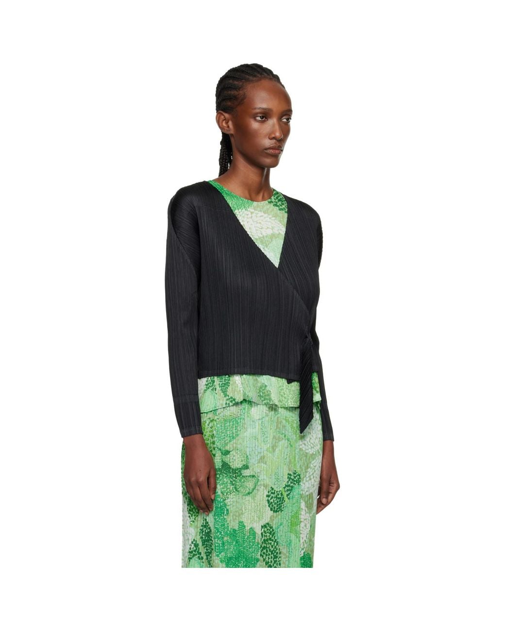 Pleats Please Issey Miyake Black Facade Cardigan