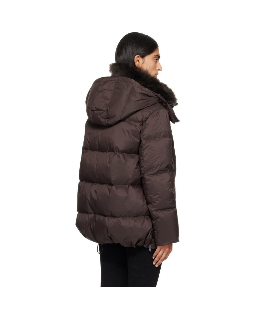 Yves Salomon Black Waterproof Technical Lambswool Trim A-Line Down Jacket