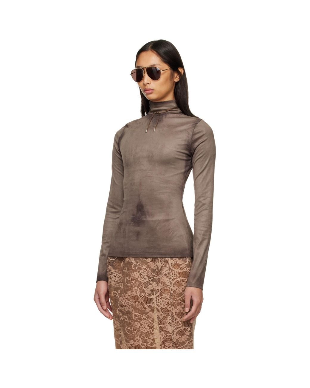 Acne Brown Printed Faux-Suede Top