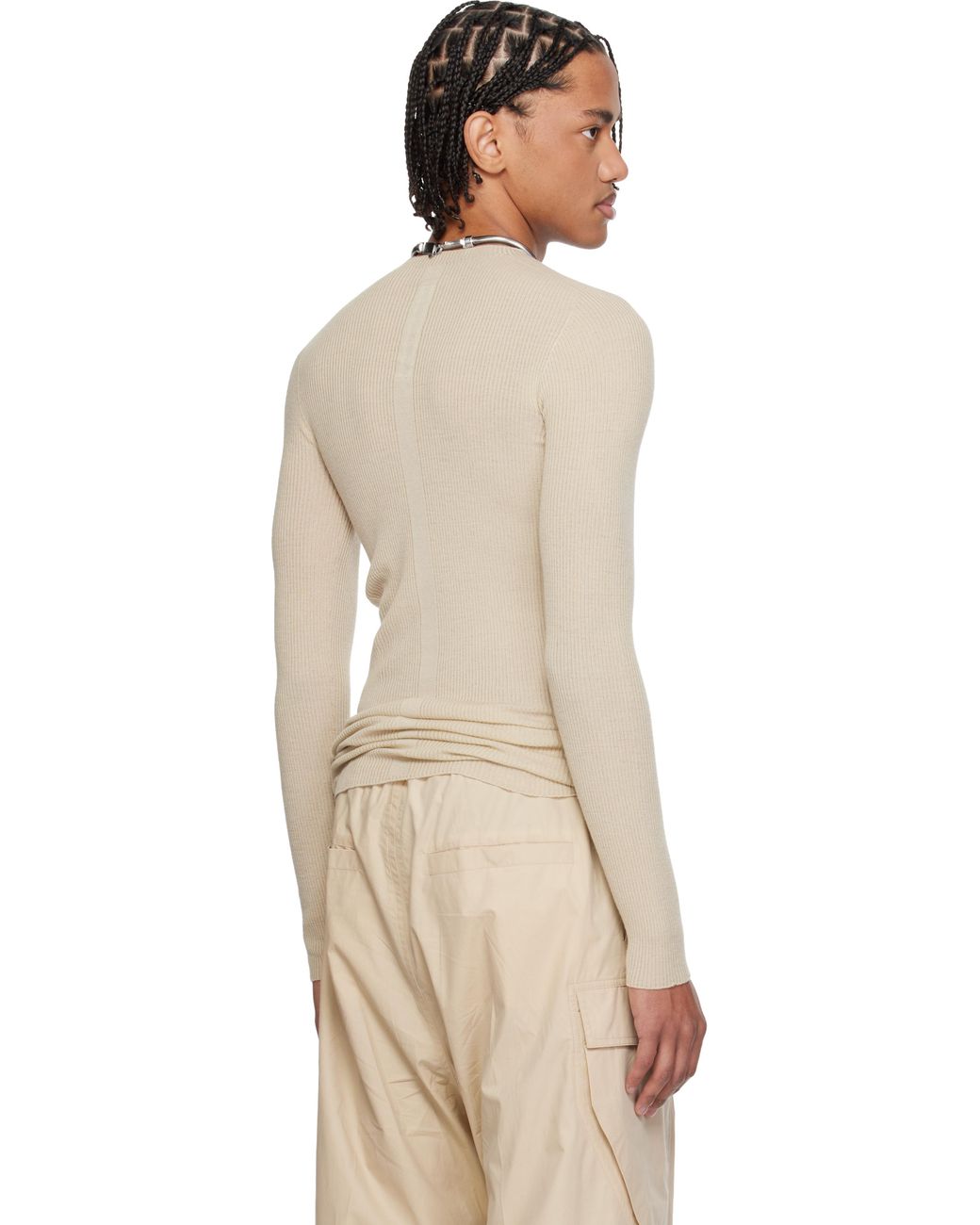 メンズ Rick Owens オフホワイト Temple リブ ラウンドネック セーター Natural