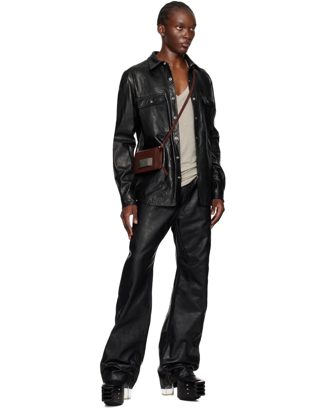 Rick Owens Porterville Outershirt Leather Jacket in Black Rick Owens Porterville Outershirt Leather Jacket in Black