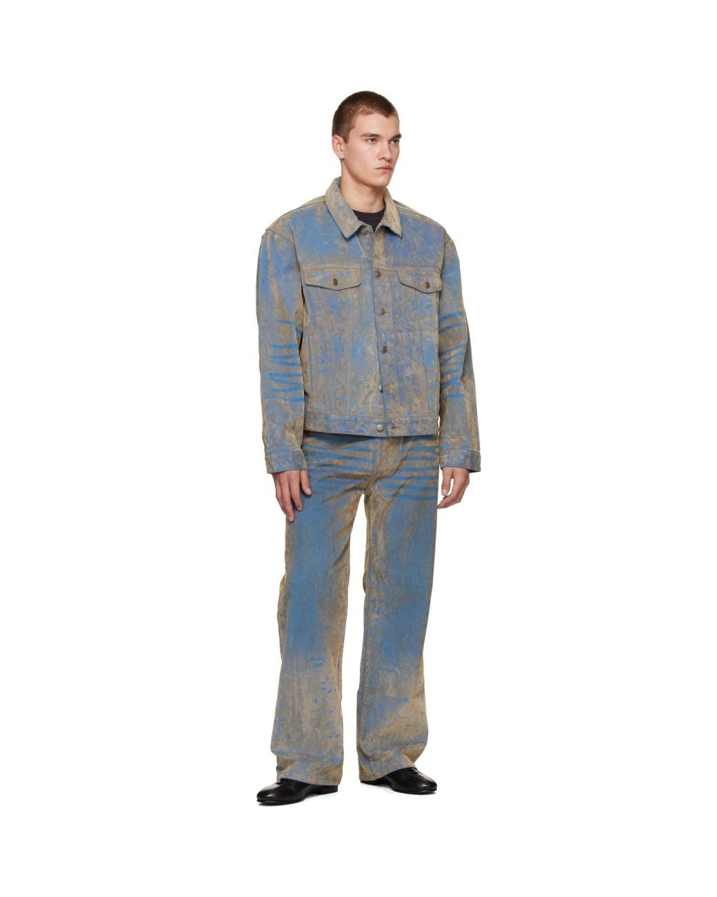 Kidsuper Blue Floral Badge Flocked Jeans for men