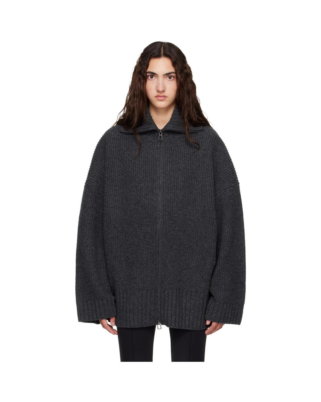 Frankie Shop Black Veda Oversized Zip-Up Cardigan