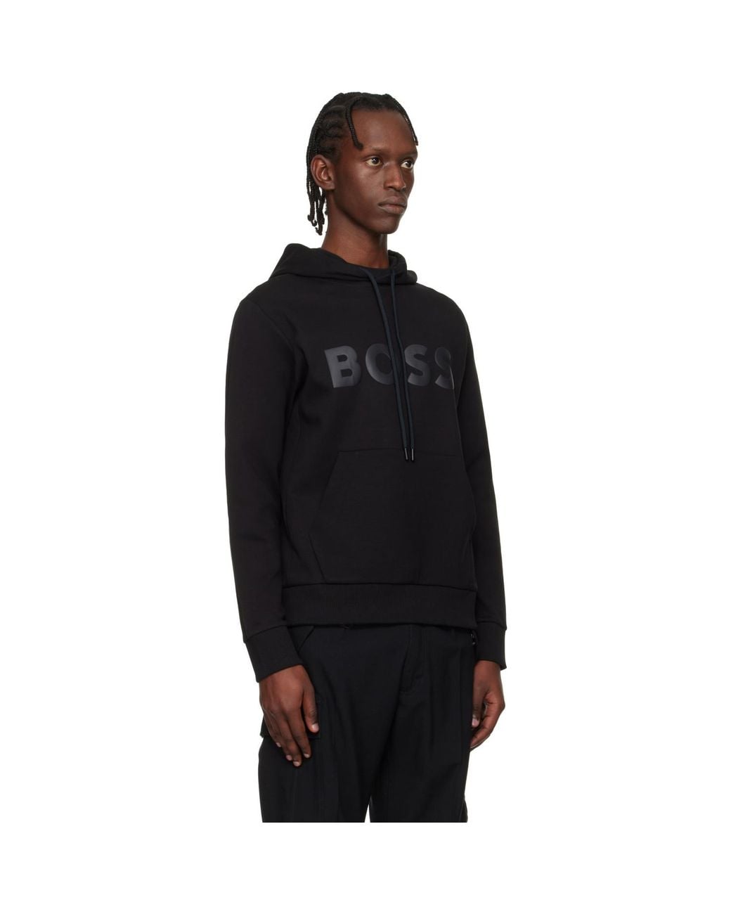 Boss Black Printed-Logo Hoodie for men