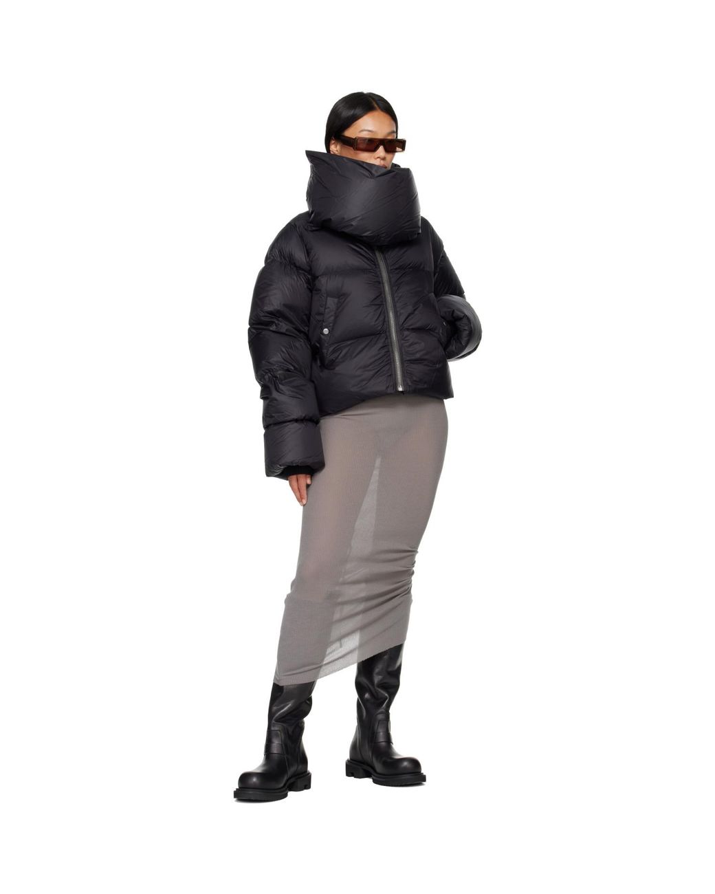 Rick Owens Black Tower Funnel Neck Down Jacket