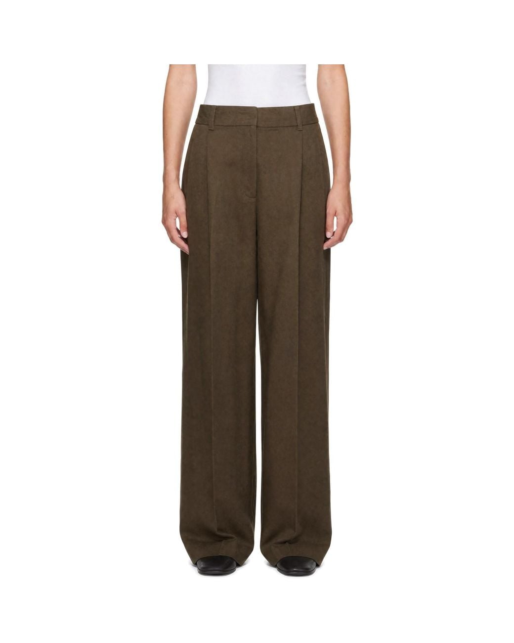 DUNST Brown Double Pleated Wide Chino Trousers