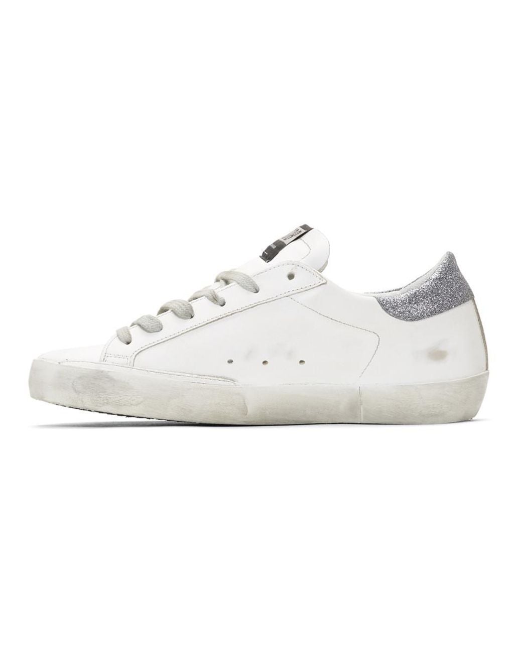 golden goose white & silver glitter tab superstar sneakers