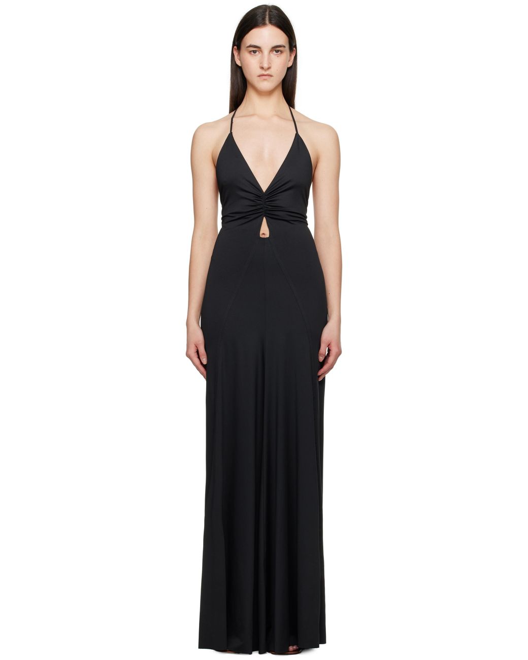 Victoria Beckham V-Neck Ruched Cami Maxi Dress in Black | Lyst Canada