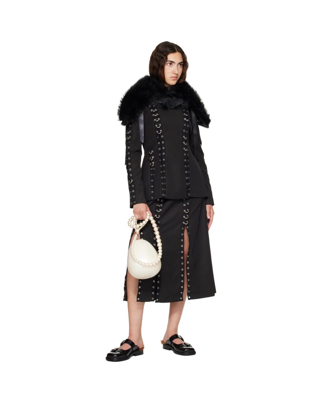 Simone Rocha Black Grommet Ring Sculpt Ripple Midi Skirt
