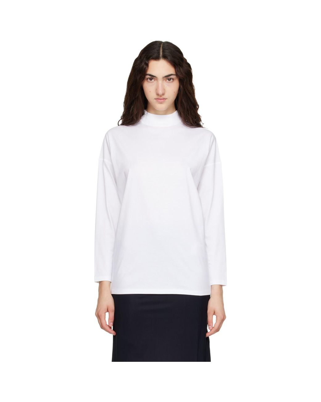 Jil Sander White Long Sleeves Mock Neck Boxy Fit T-Shirt