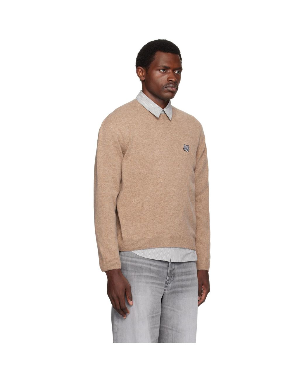 Maison Kitsuné Natural Fox Head Lambswool Comfort Sweater for men