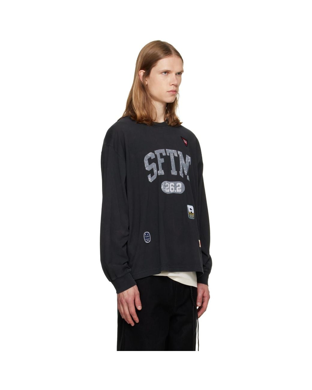 Song For The Mute Black 'Sftm 26.2' Drape Crew Neck T-Shirt for men