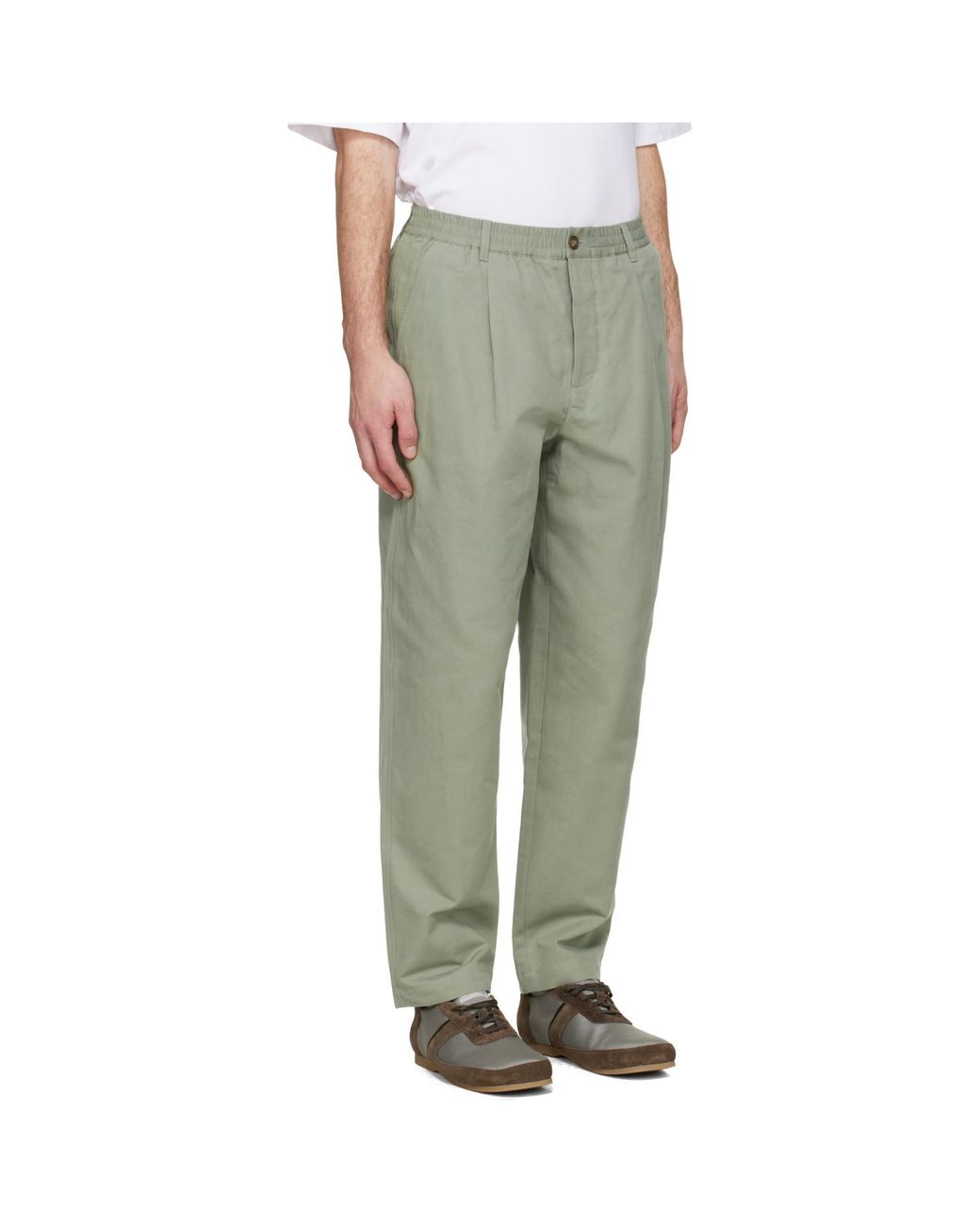 Maison Kitsuné Green Elasticated Pleated Trousers for men