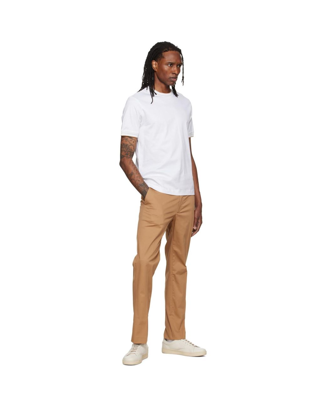 Boss Natural Tan Creased Trousers for men