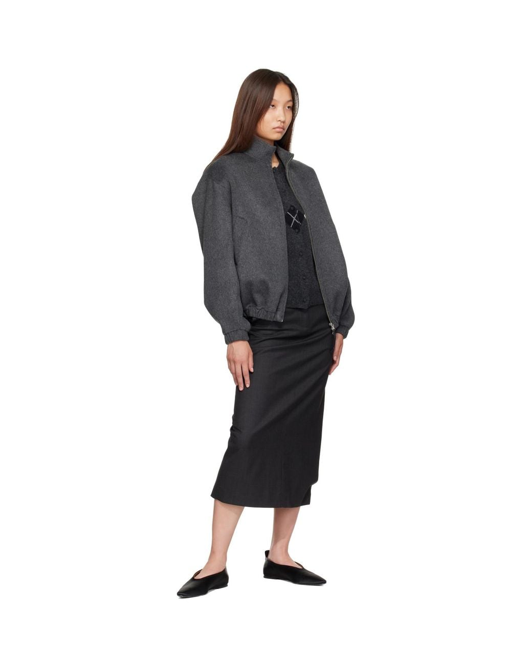 NOTHING WRITTEN Black Bany Wool Midi Skirt