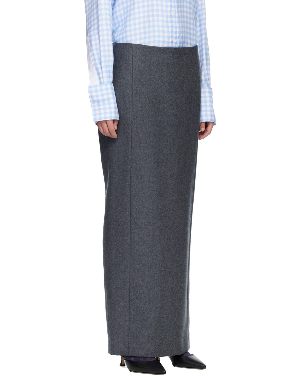 Thom Browne Black Solid Wool Flannel Pencil Maxi Skirt