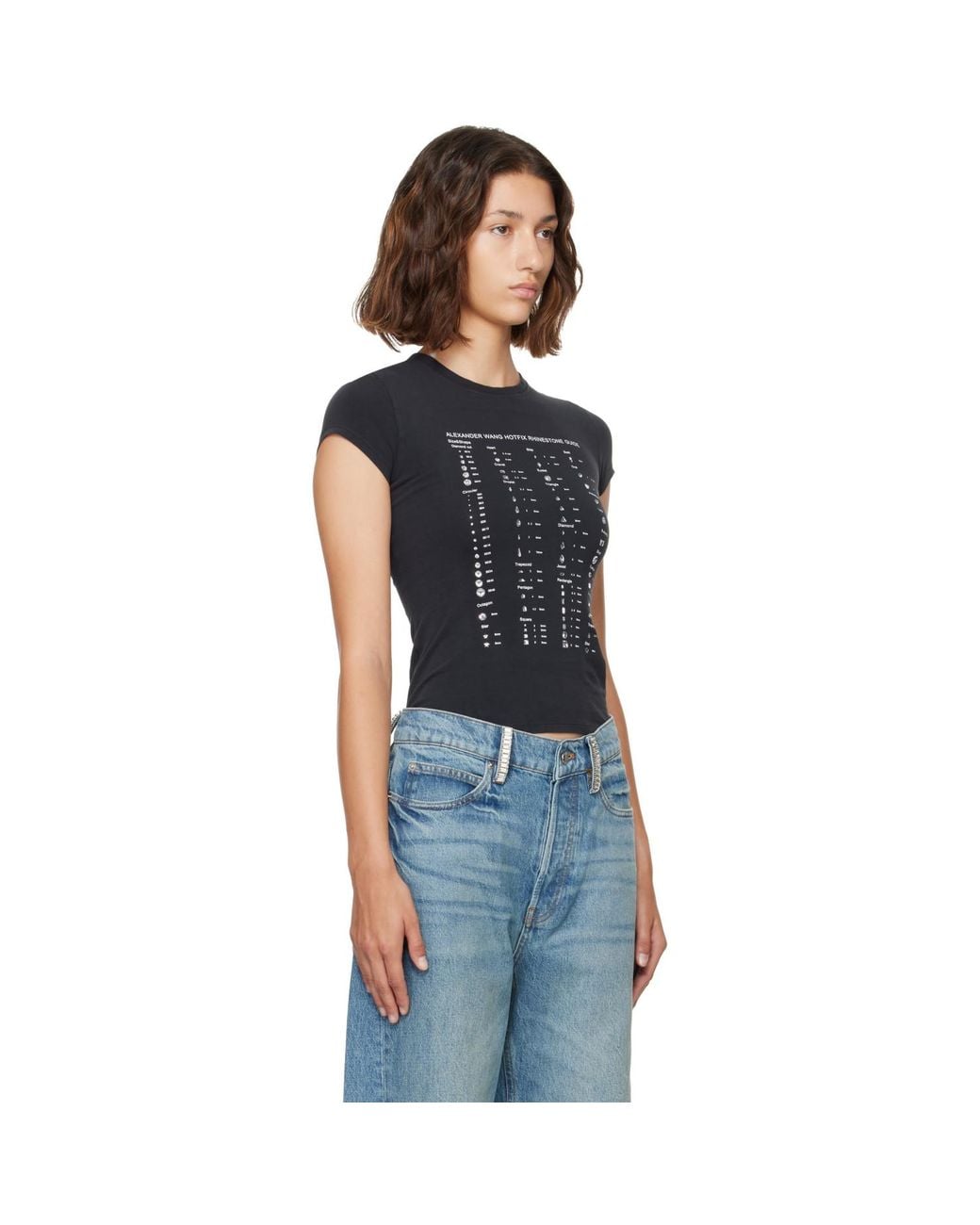 Alexander Wang Blue Crystal Hotfix Graphic Fitted T-Shirt