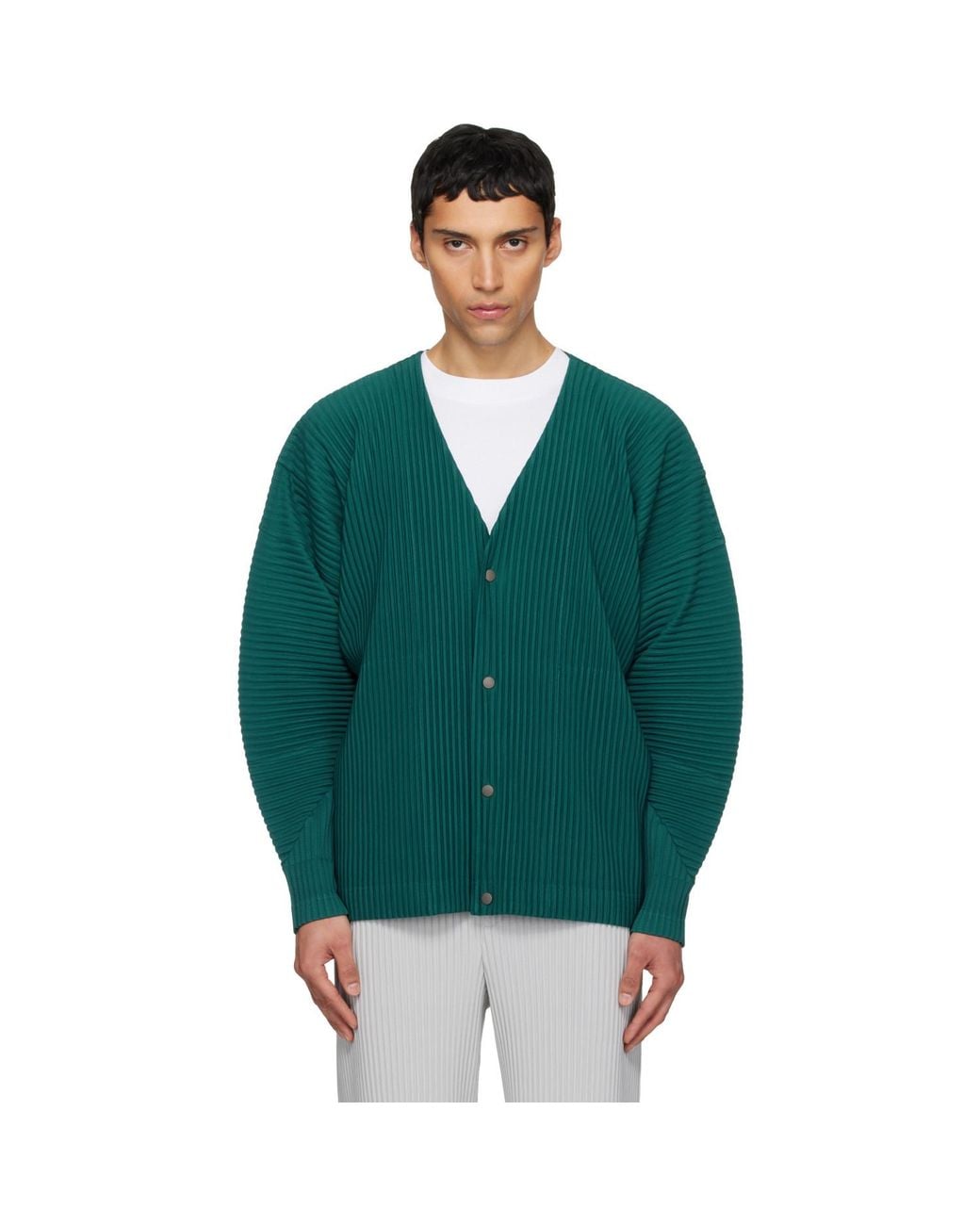 Homme Plissé Issey Miyake Green Color Pleats 1 Cardigan for men
