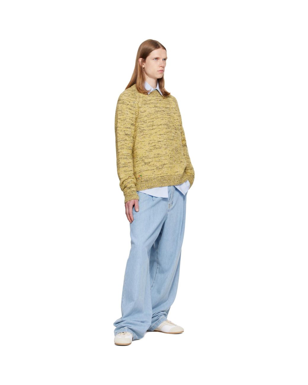 Dries Van Noten Yellow Embroidered Flowers Wool Sweater for men