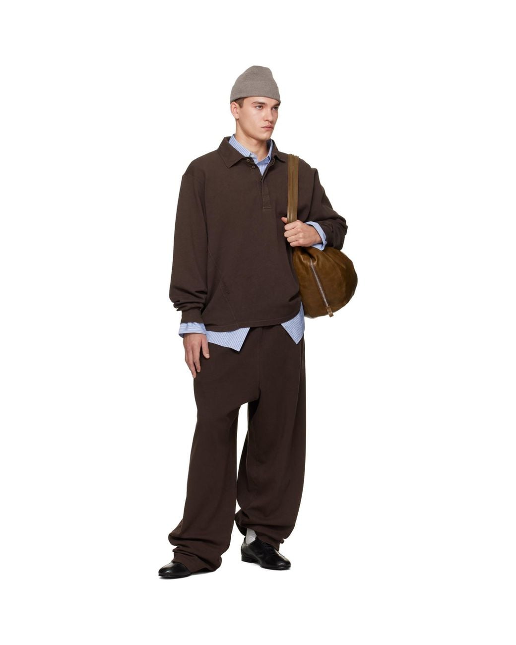 Hed Mayner Brown Cotton Long Sleeve Polo for men