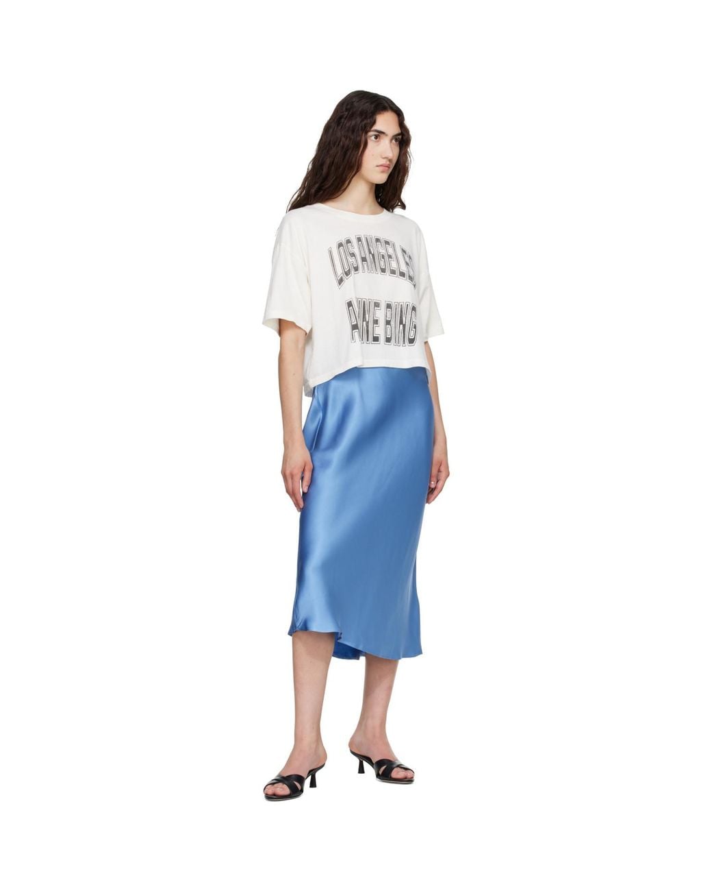 Anine Bing Blue Bar Silk Midi Skirt
