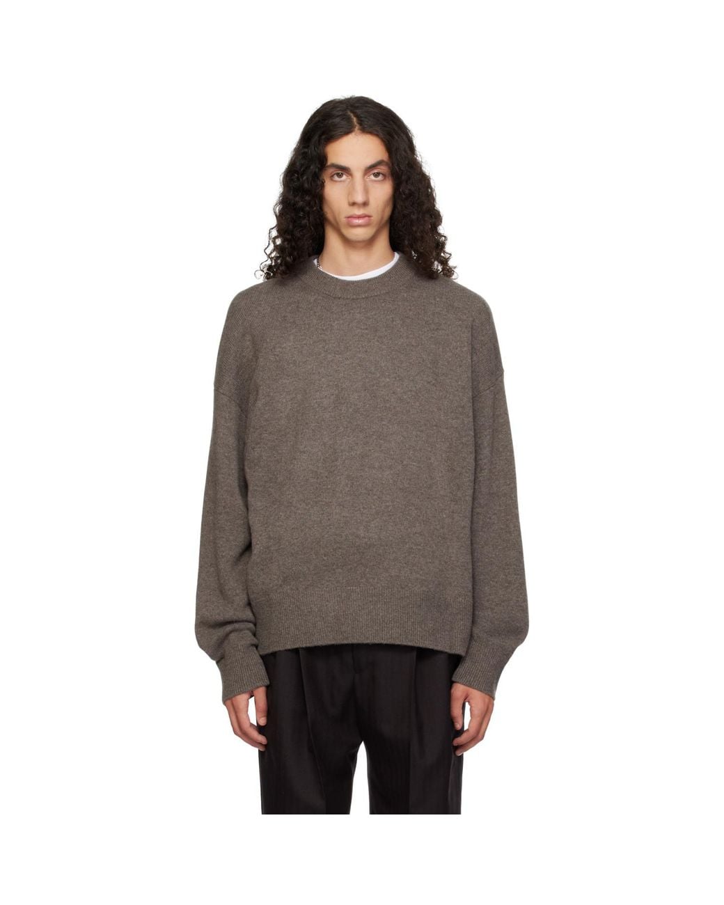 YACAIA Brown Taupe Y-0008 Oversized Merino Cashmere Sweater for men