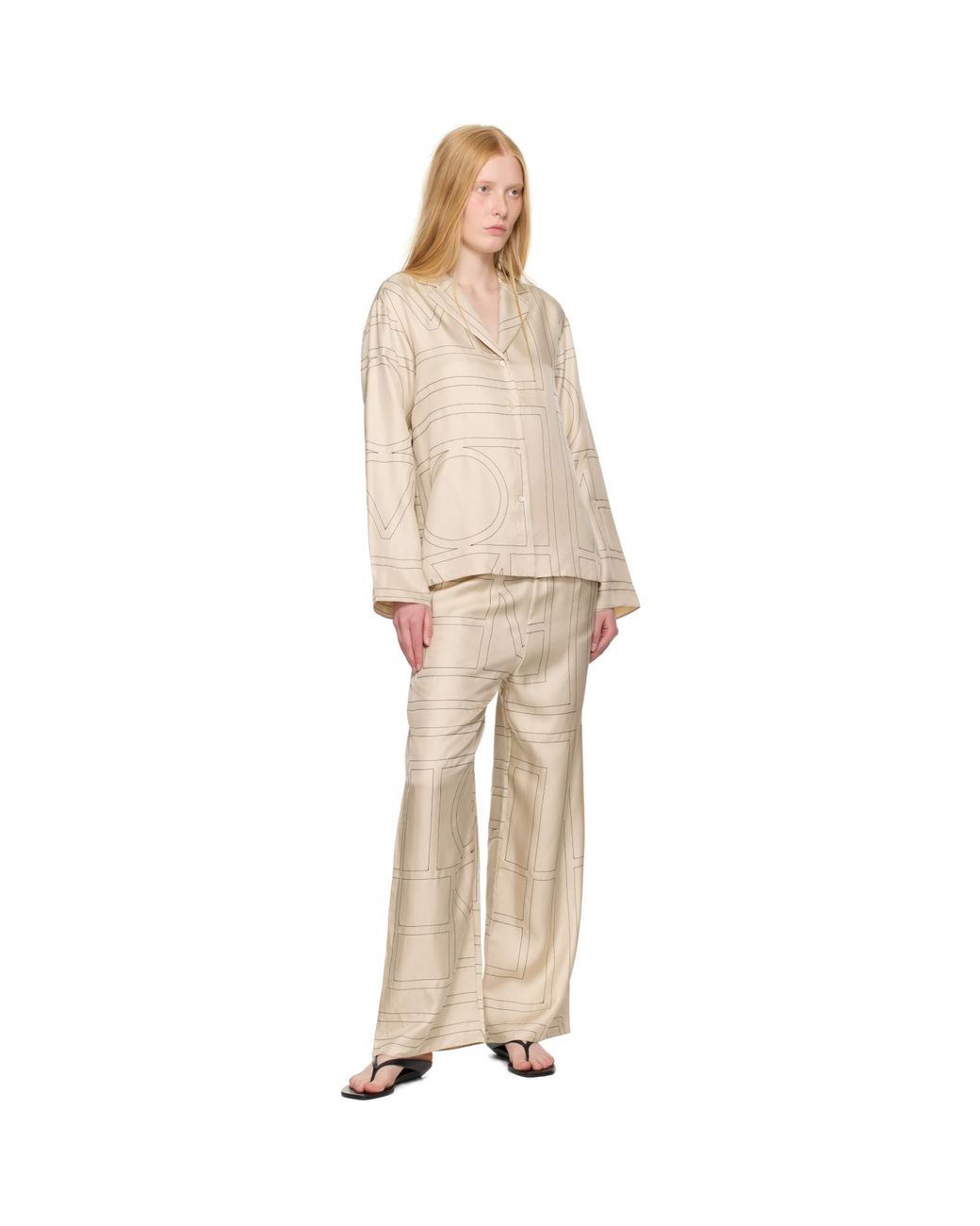 Totême  Natural Off- Monogram Silk Pj Lounge Pants
