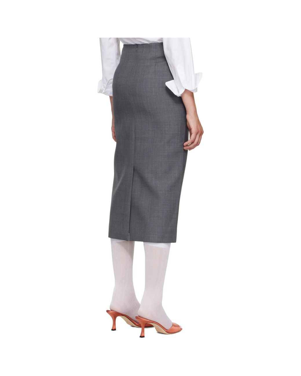 ShuShu/Tong Gray Straight Fitted Midi Skirt