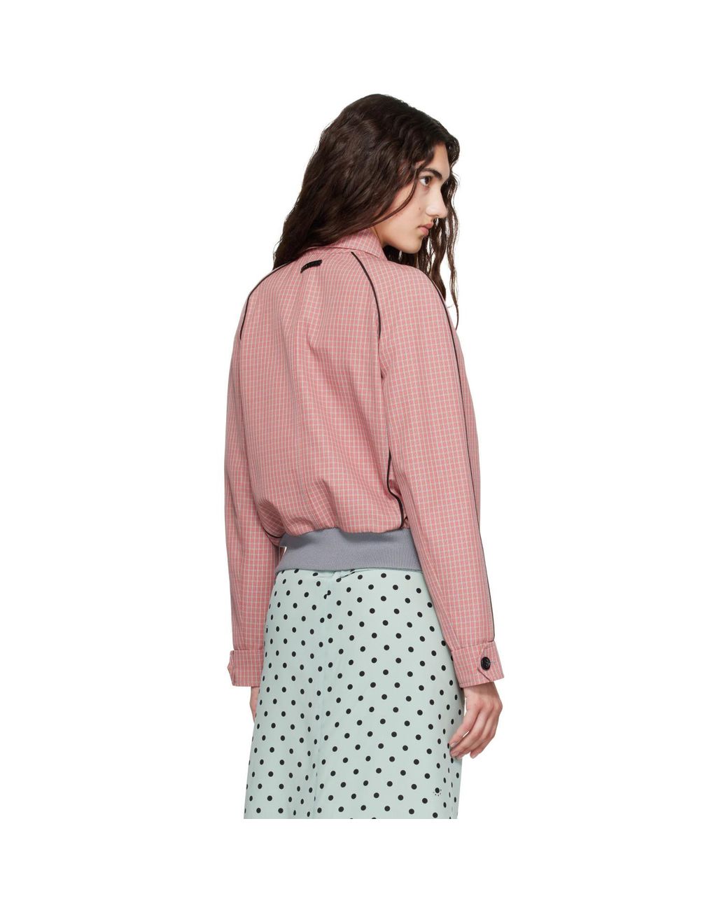 Marni Red Plaid Crop Bomber Jacket