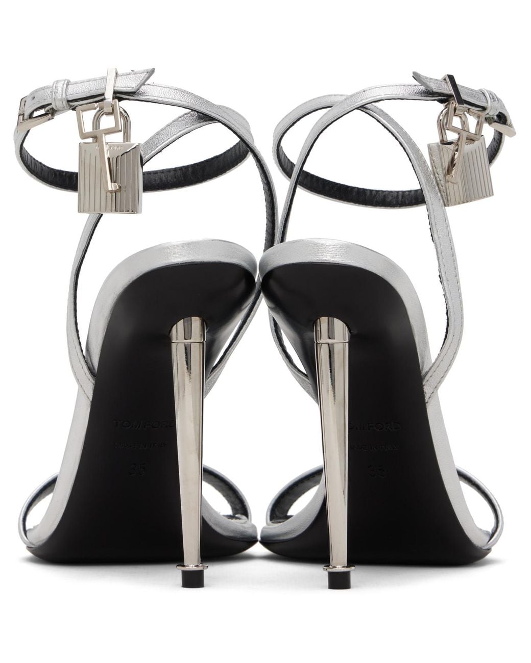 Tom Ford Metallic Nappa Padlock Pointy Naked Heeled Sandals