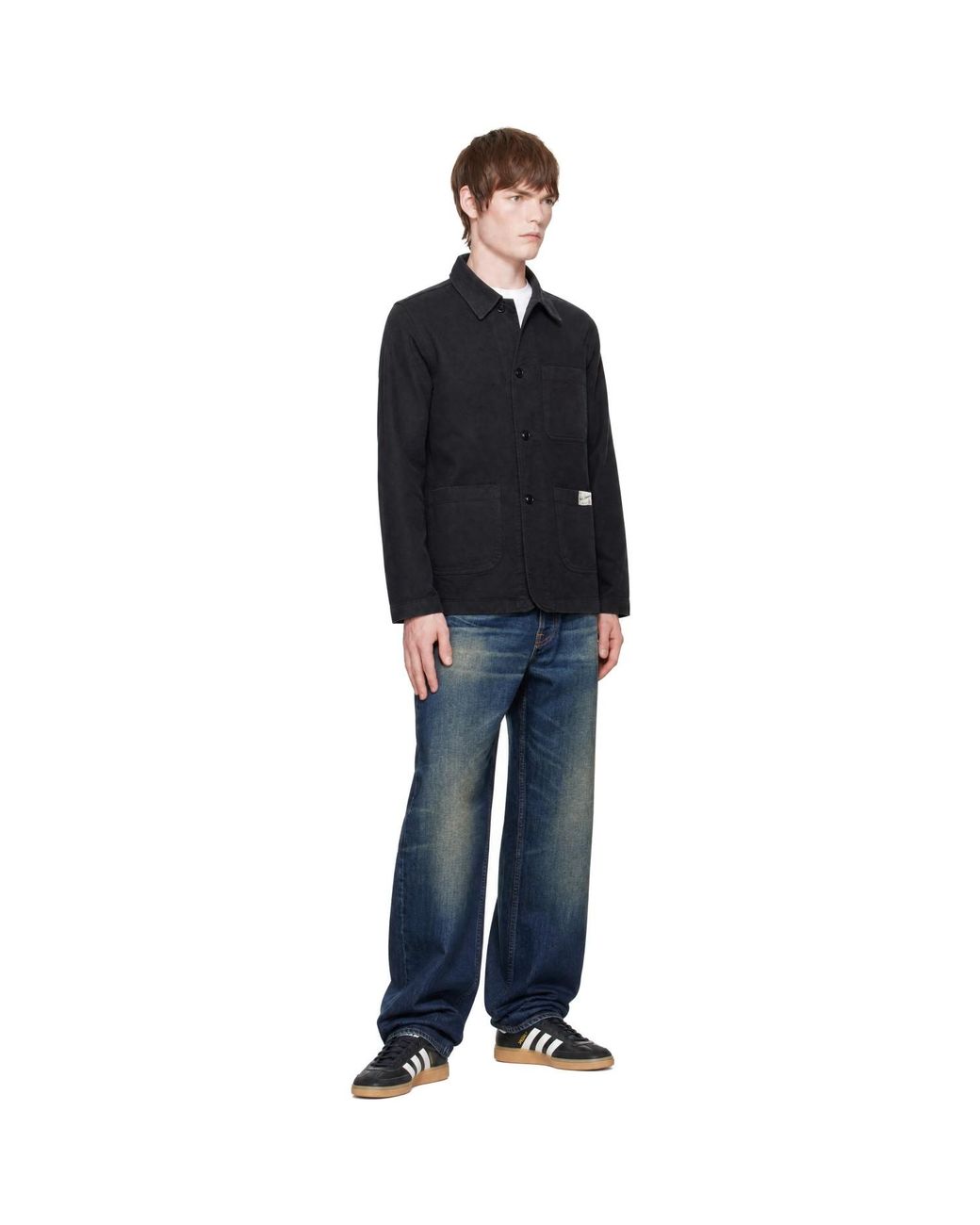Merz B. Schwanen Black Cotton Twill Worker's Jacket for men