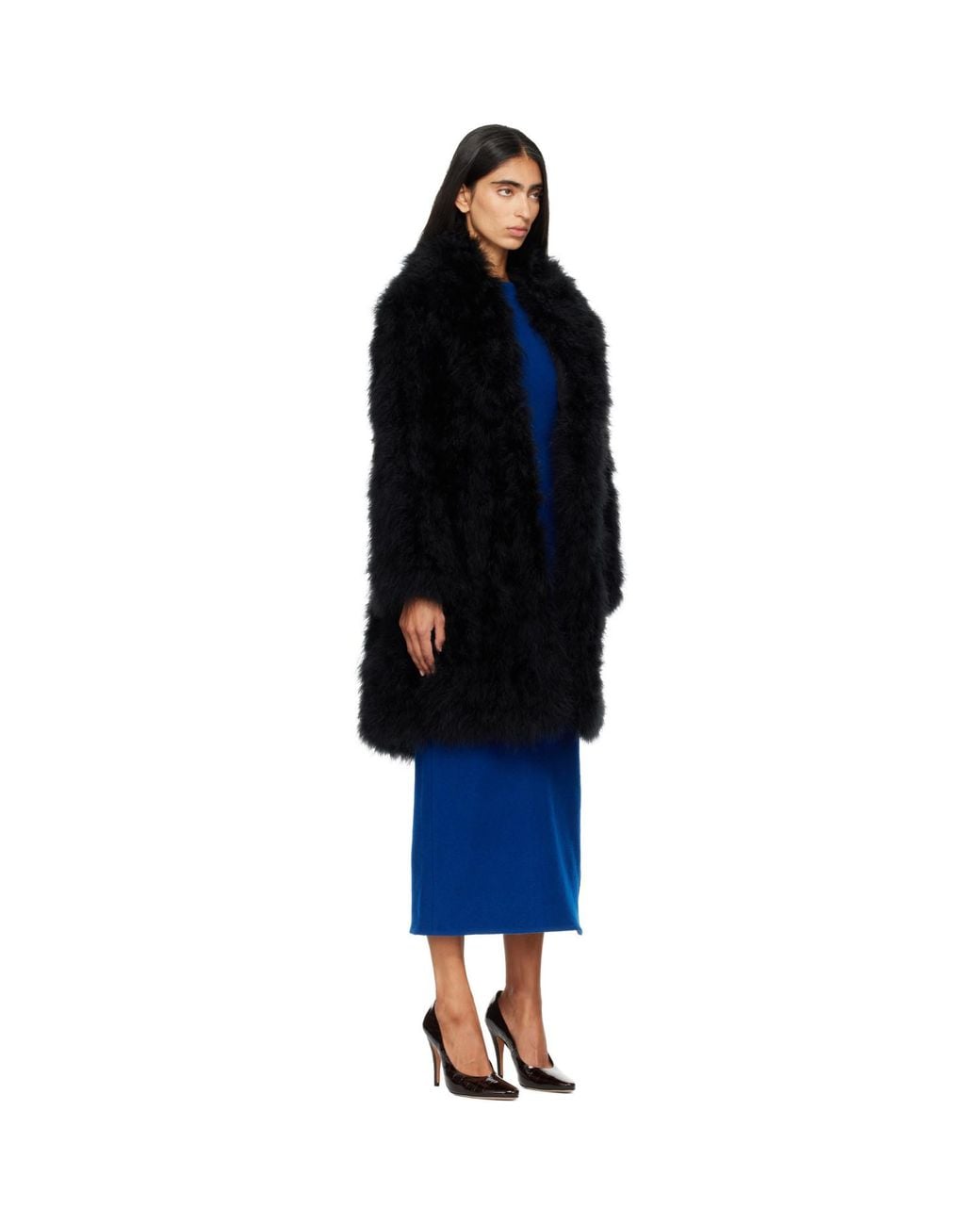 Yves Salomon Blue Feather Coat