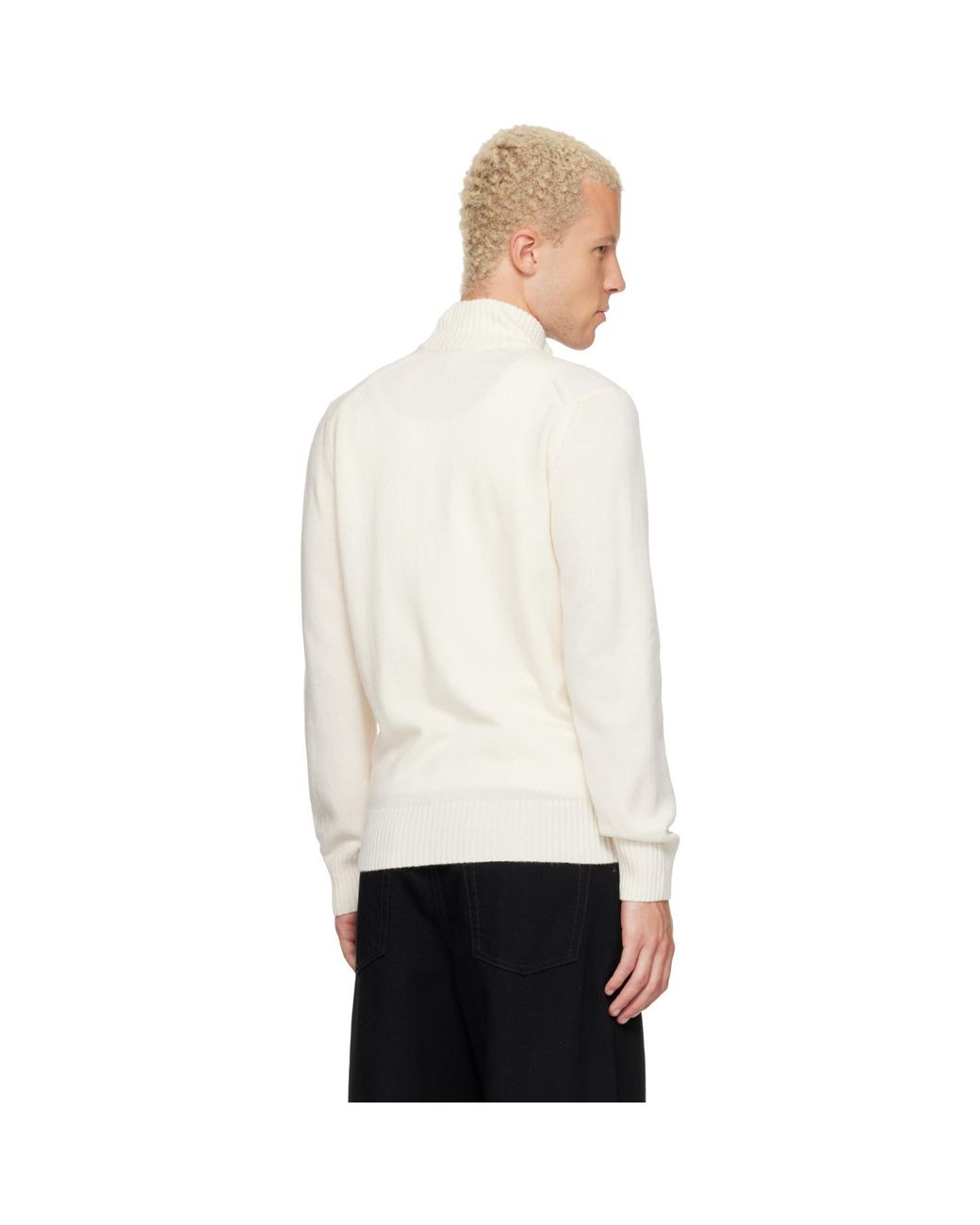 Lacoste White Off- Wool Zip-Up Sweater for men