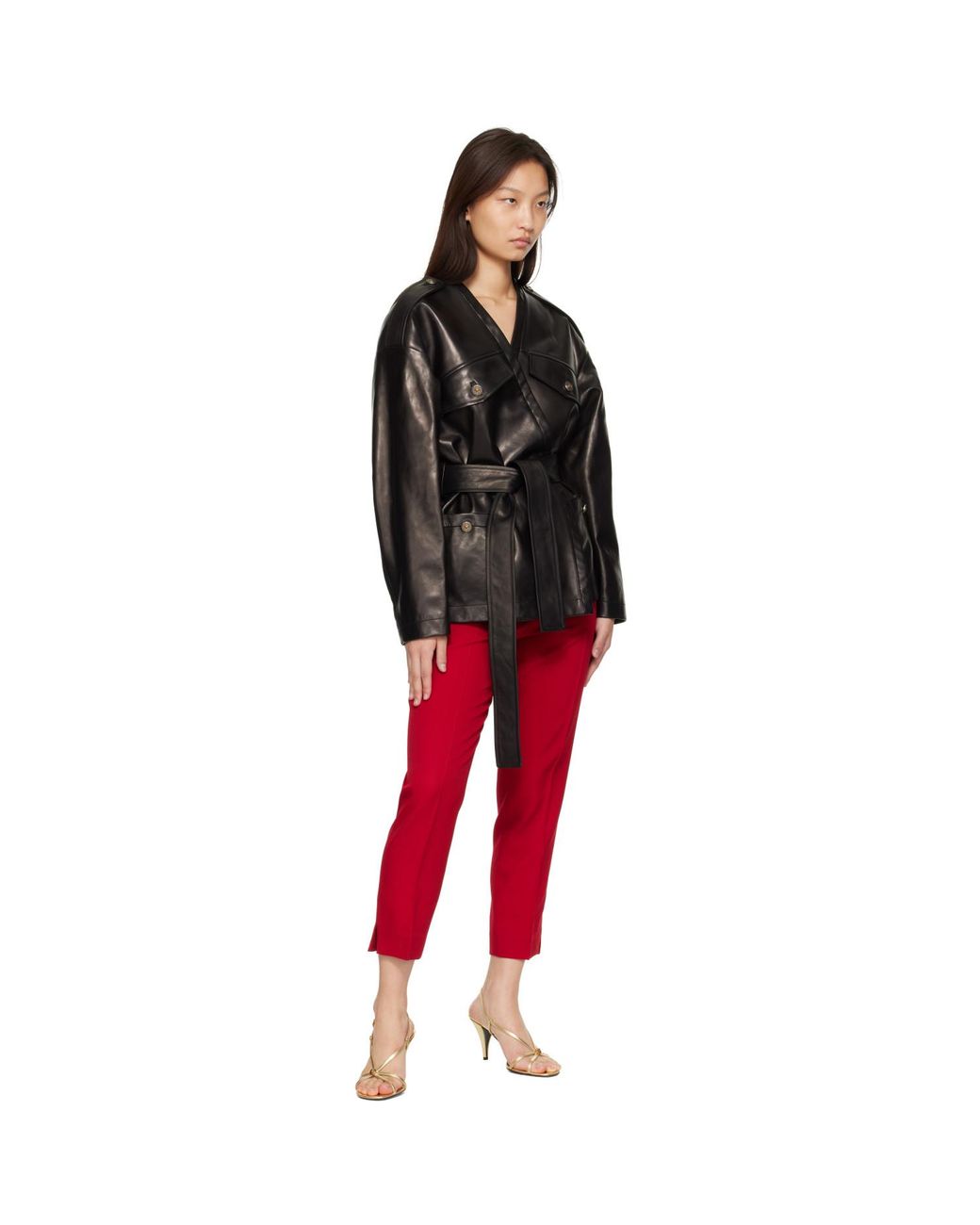 Versace Black V-Neck Blouson Leather Jacket