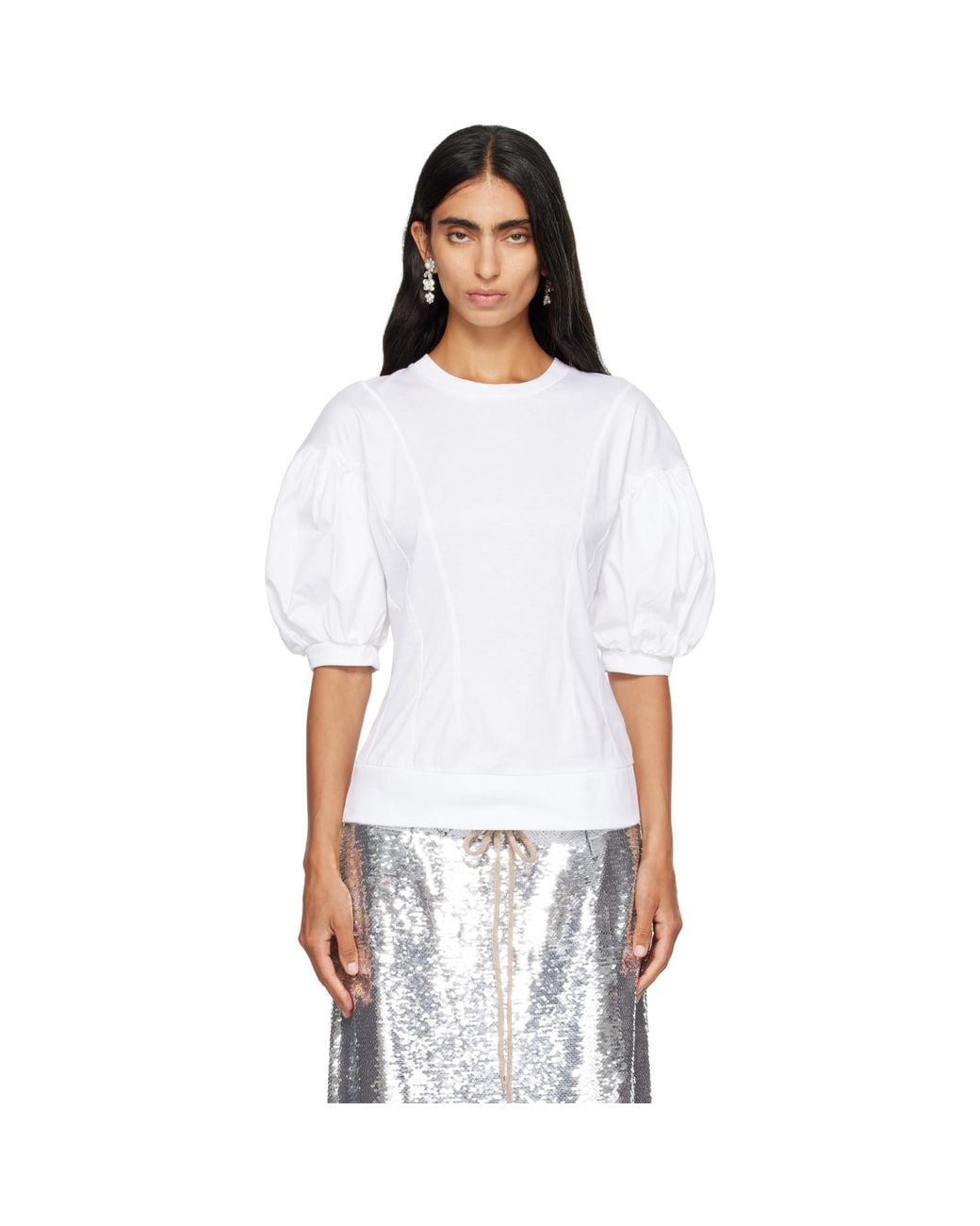 Simone Rocha White Puff Sleeve Sculpted Contrast T-Shirt