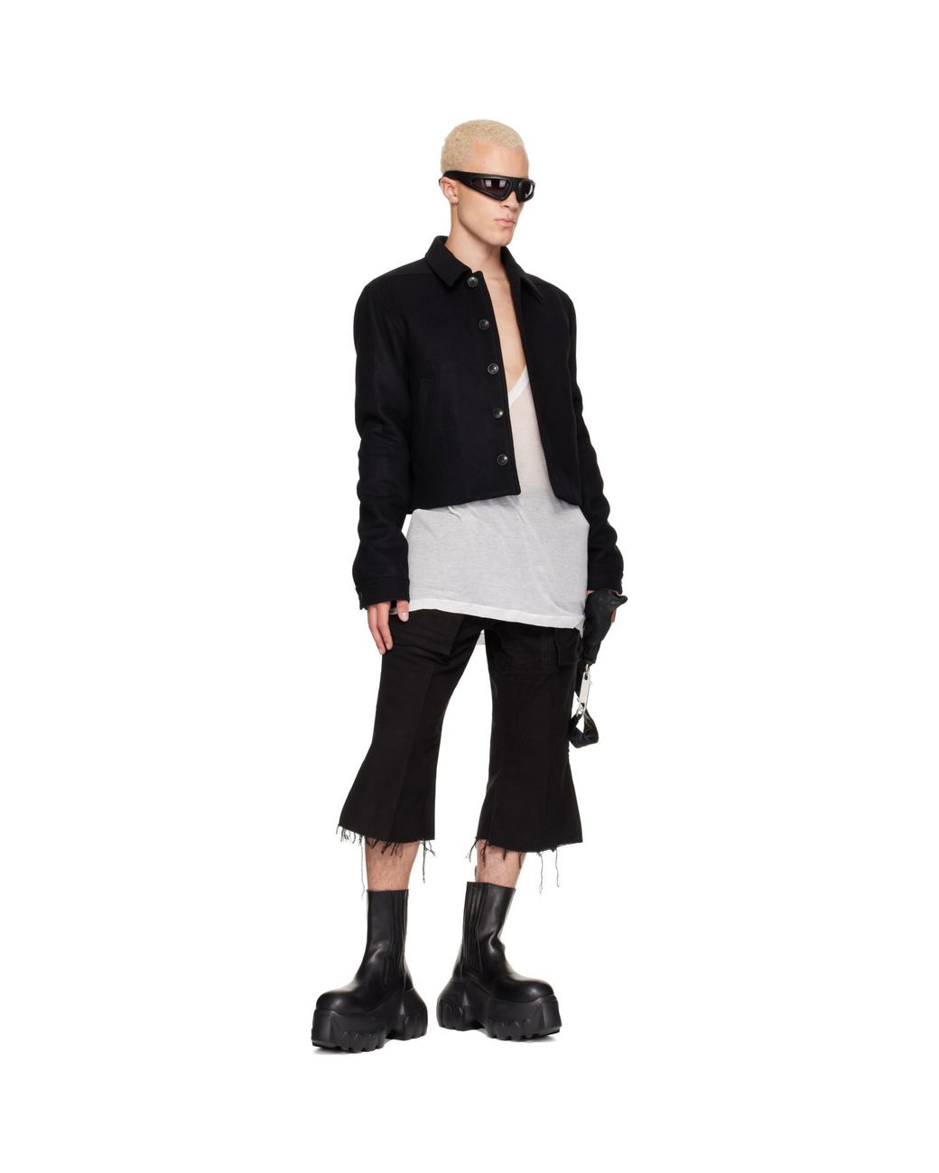 Rick Owens Black Tower Bolan Cutoff Cargo Pants for men
