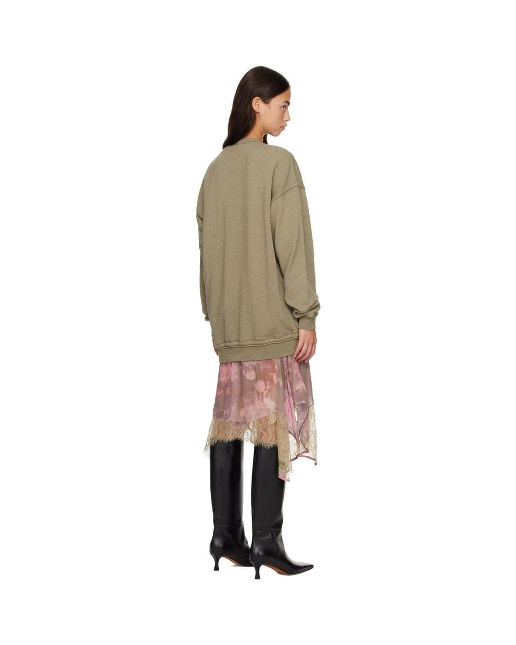 DIESEL Green Khaki & Sweatshirt Minidress