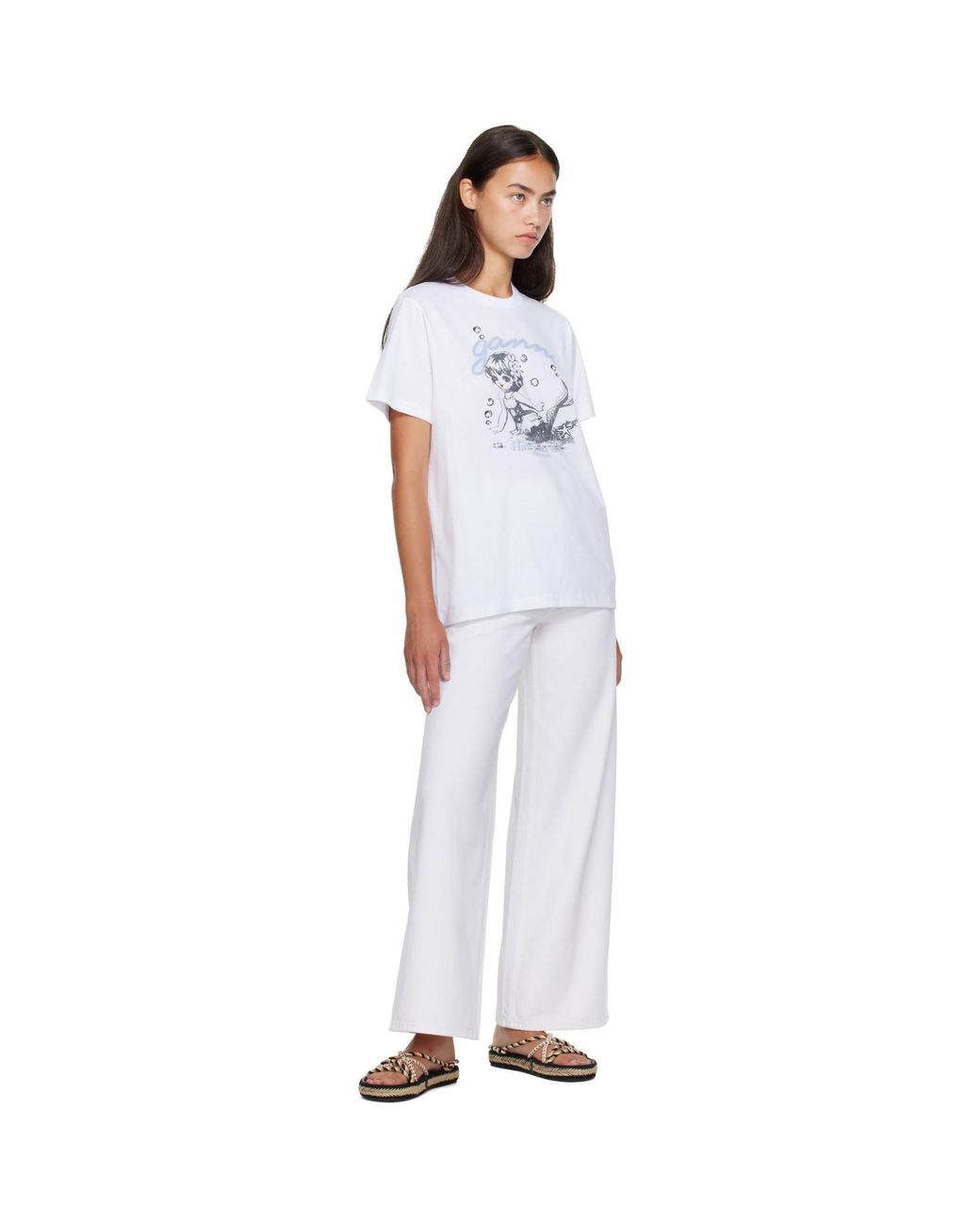 Ganni White Future Jersey Washed Mermaid T-Shirt