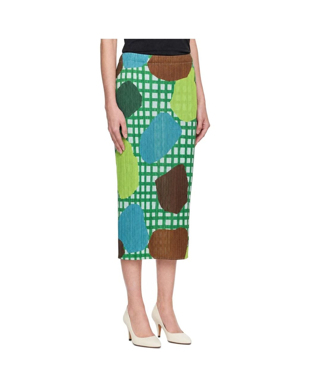 Pleats Please Issey Miyake Green Market Midi Skirt