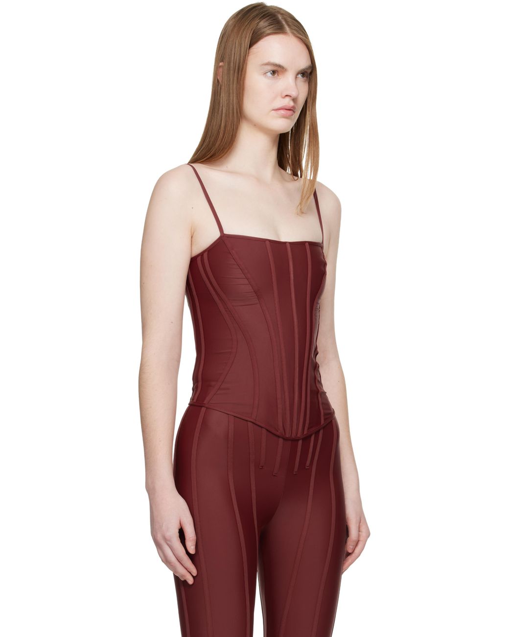 Mugler Red Ssense Exclusive Burgundy Corseted Top