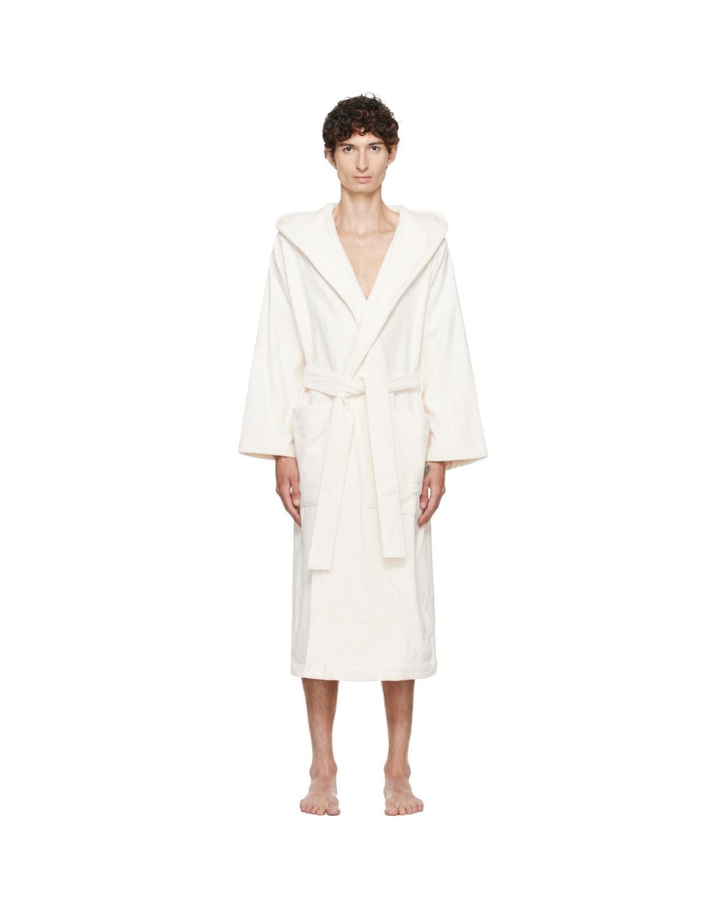Tekla White Off- Terry Hooded Bathrobe for men