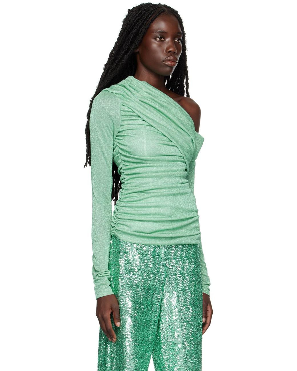 MSGM Green Asymmetrical Top