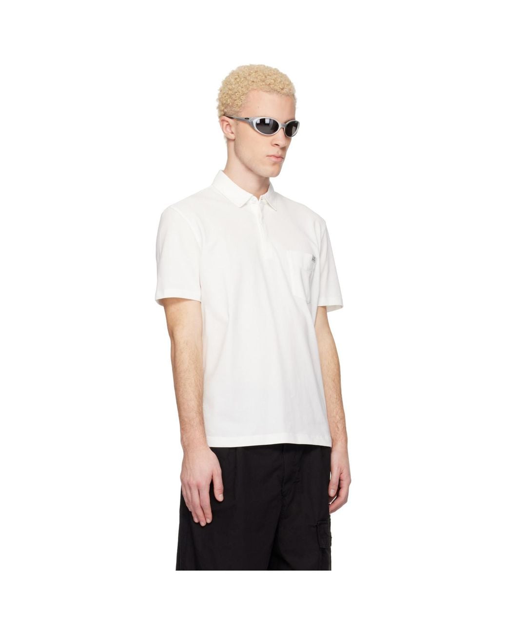 C P Company White Stretch Piquet Short Sleeve Polo for men