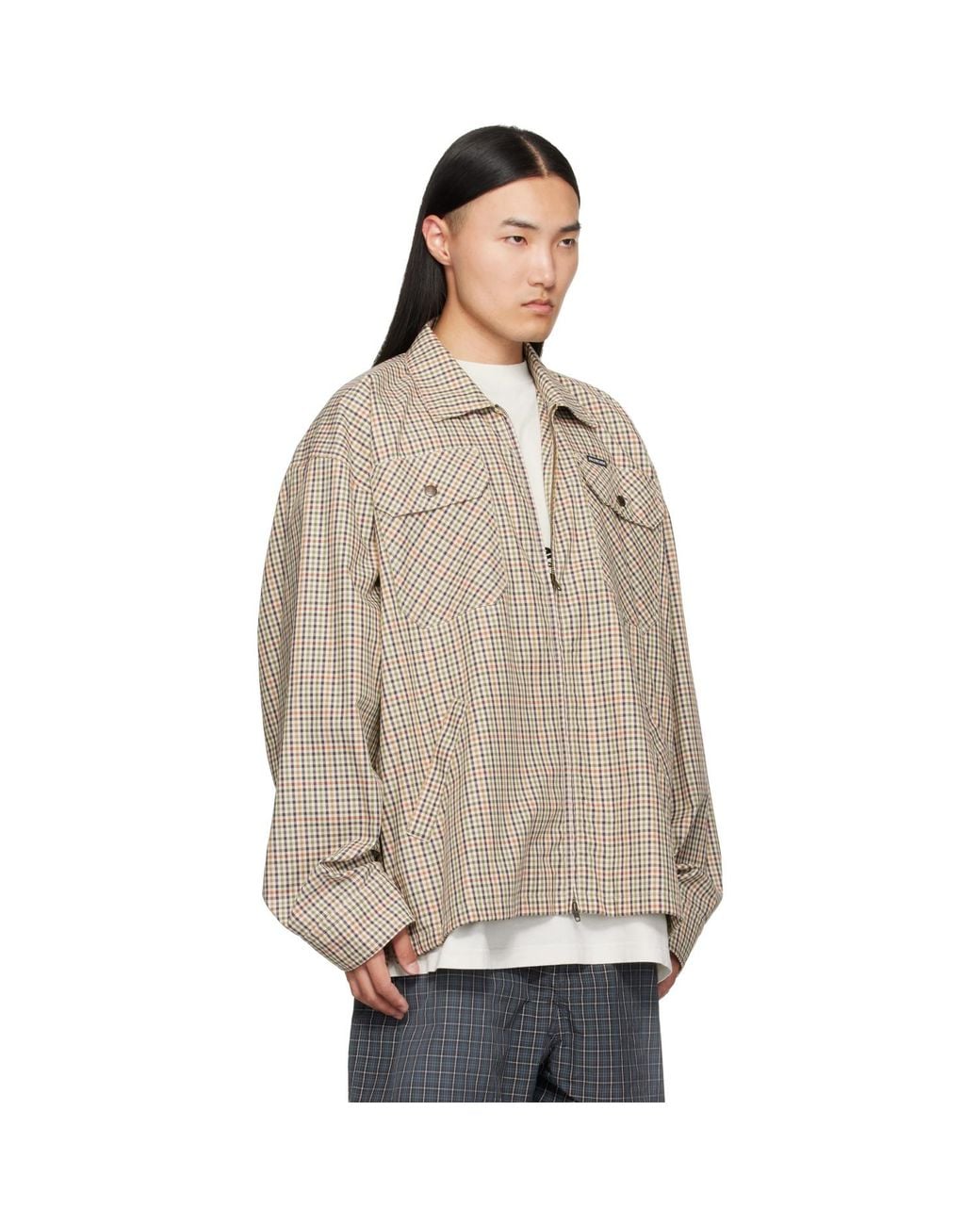 Balenciaga Natural Check Flannel Zip-Up Shirt for men