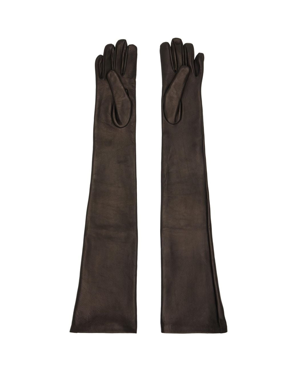 Mugler Gray Long Leather Gloves