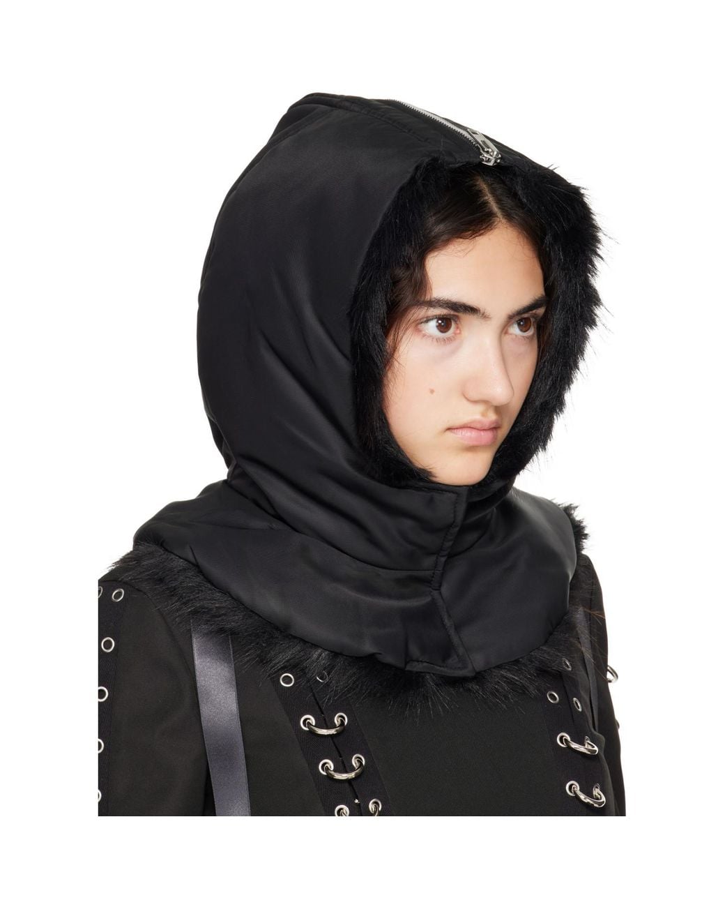 Simone Rocha Black Split Faux Fur Zip Hood