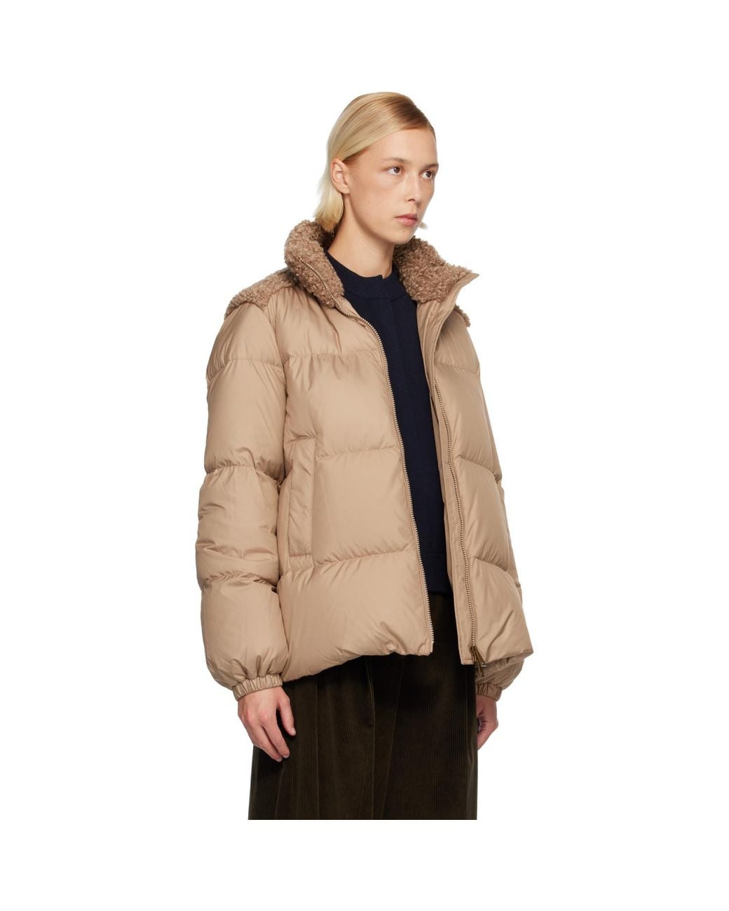 Moncler Natural Esnaie Teddy-Trimmed Short Down Jacket