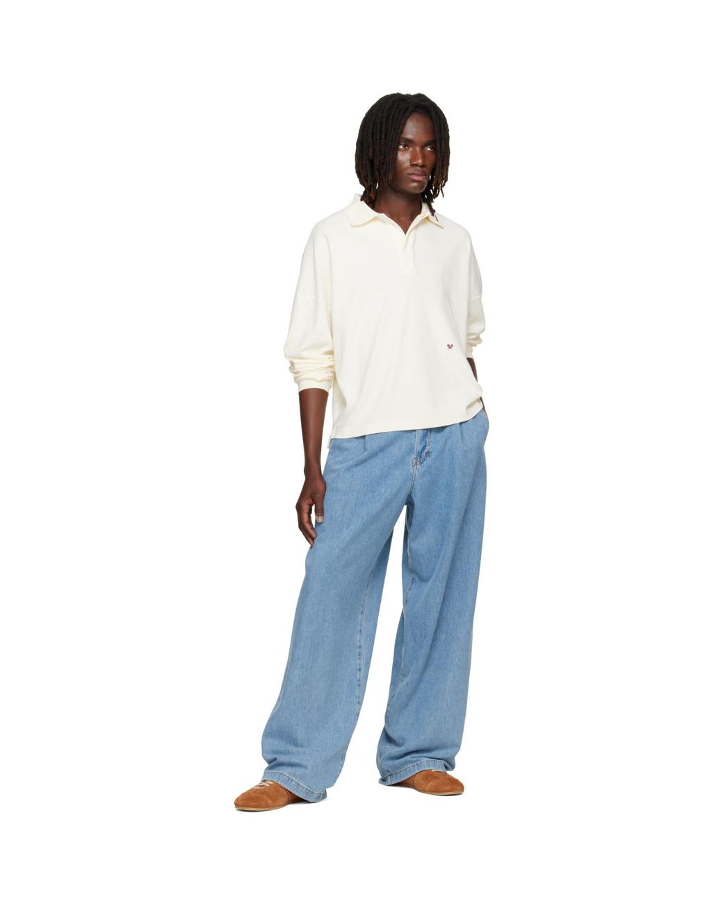Rhude White Off- Fontaine Long Sleeve Polo for men