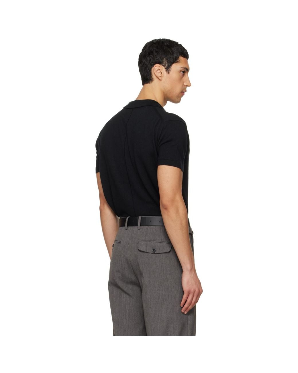 TONYWACK Black Silk Cashmere Open Collar Knit Polo for men